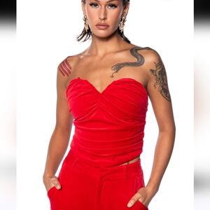 AKIRA NIGHT MOVES RED VELVET CORSET TOP! SIZE S